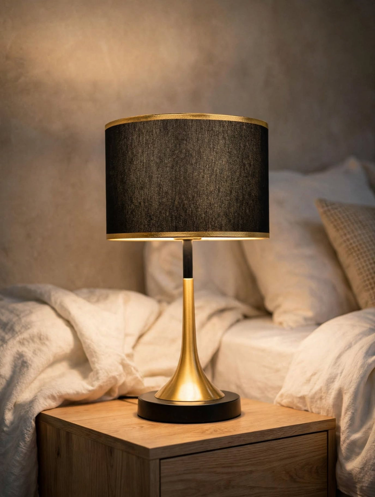 Emery Linen Dome Table Lamp- Touch Dimmable Gold Edge