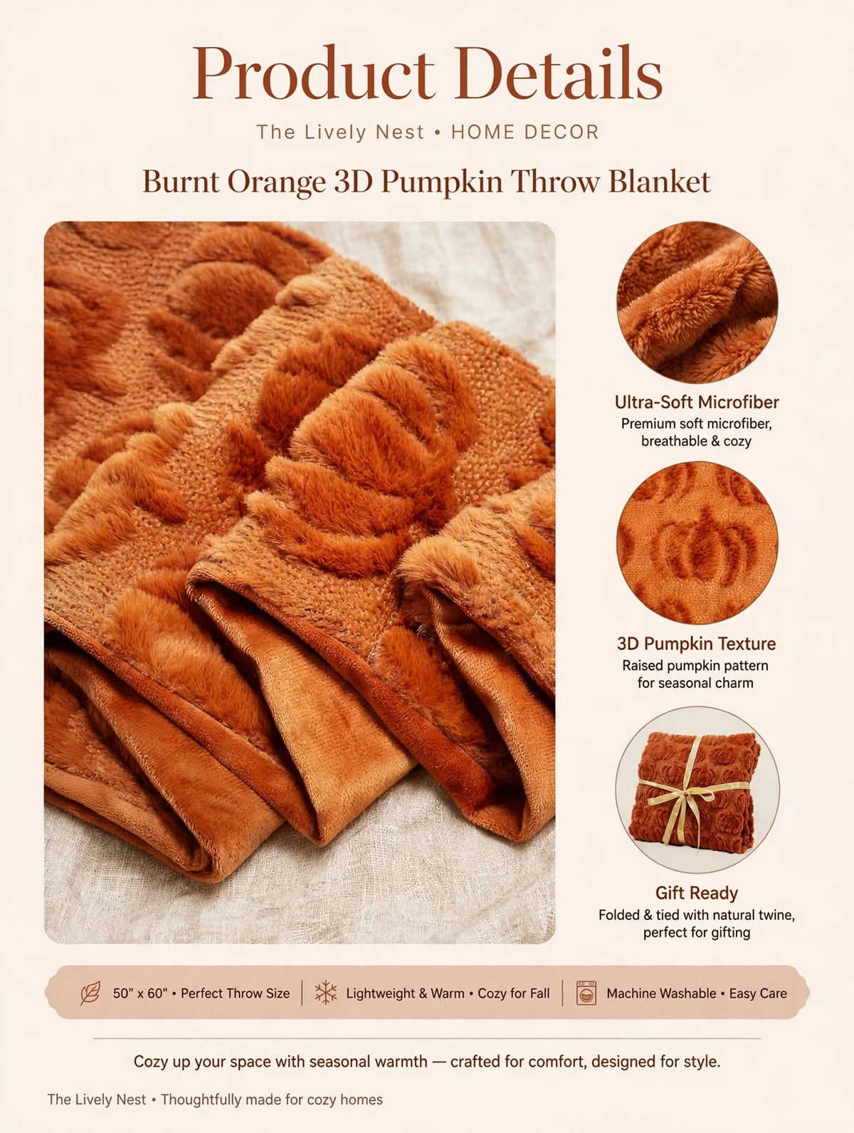 Cozy Autumn Throw Blanket - Pumpkin & Ghost