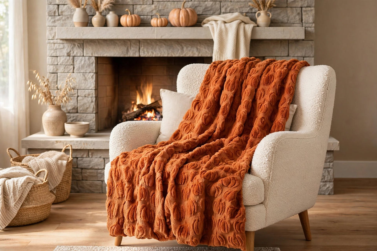 Cozy Autumn Throw Blanket - Pumpkin & Ghost