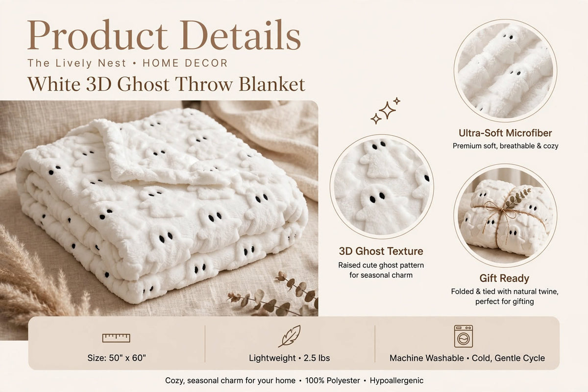 Cozy Autumn Throw Blanket - Pumpkin & Ghost