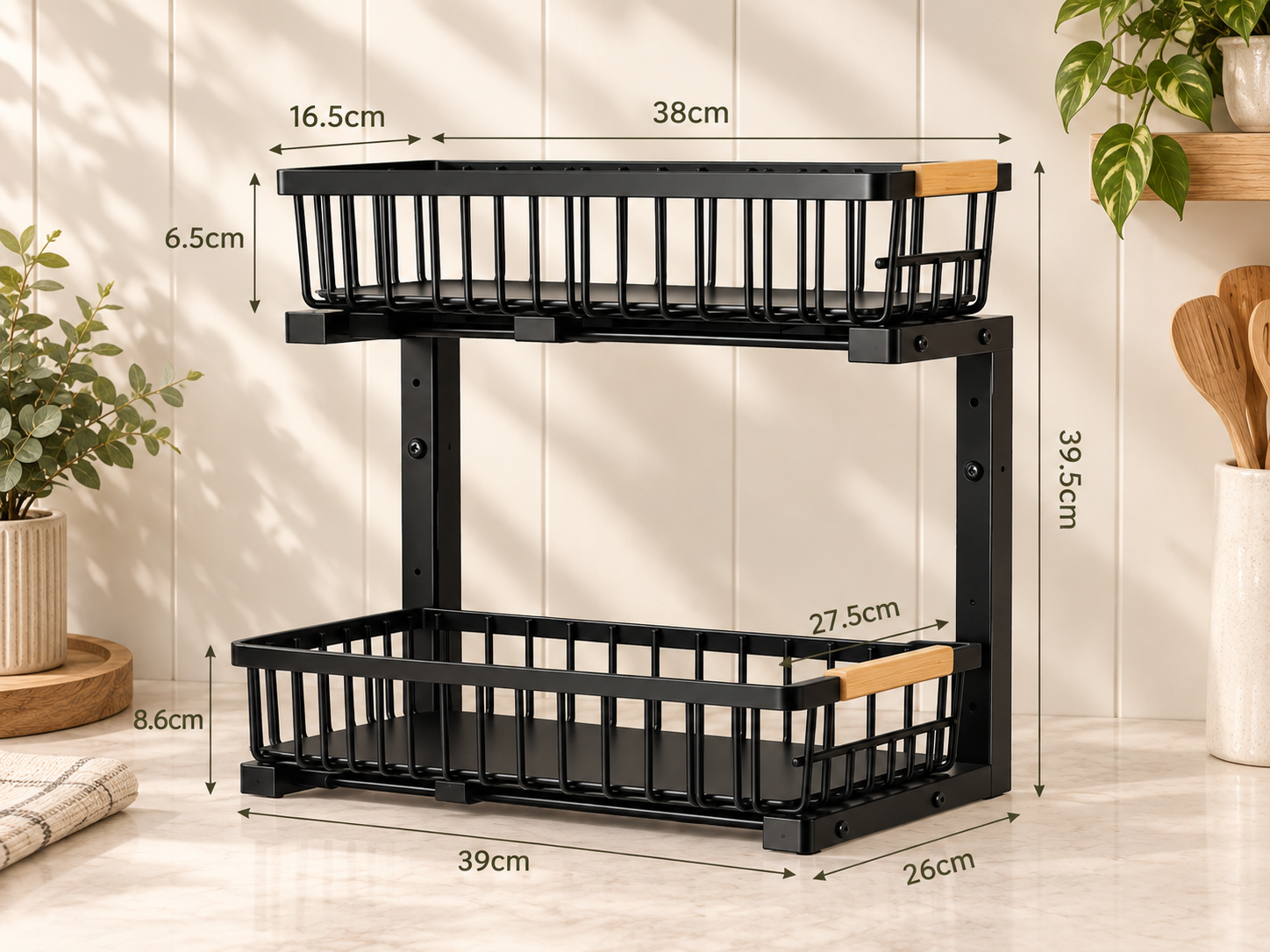 The Calm Cabinet- 2-Tier Sliding Organizer- Expandable Cabinet Storage Rack with Pull Out Drawers